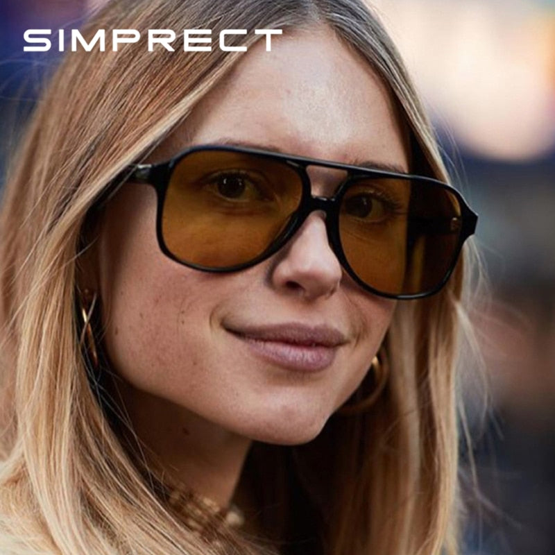 SIMPRECT Retro Oversized Sunglasses Women Fashion Gradient UV400 2021